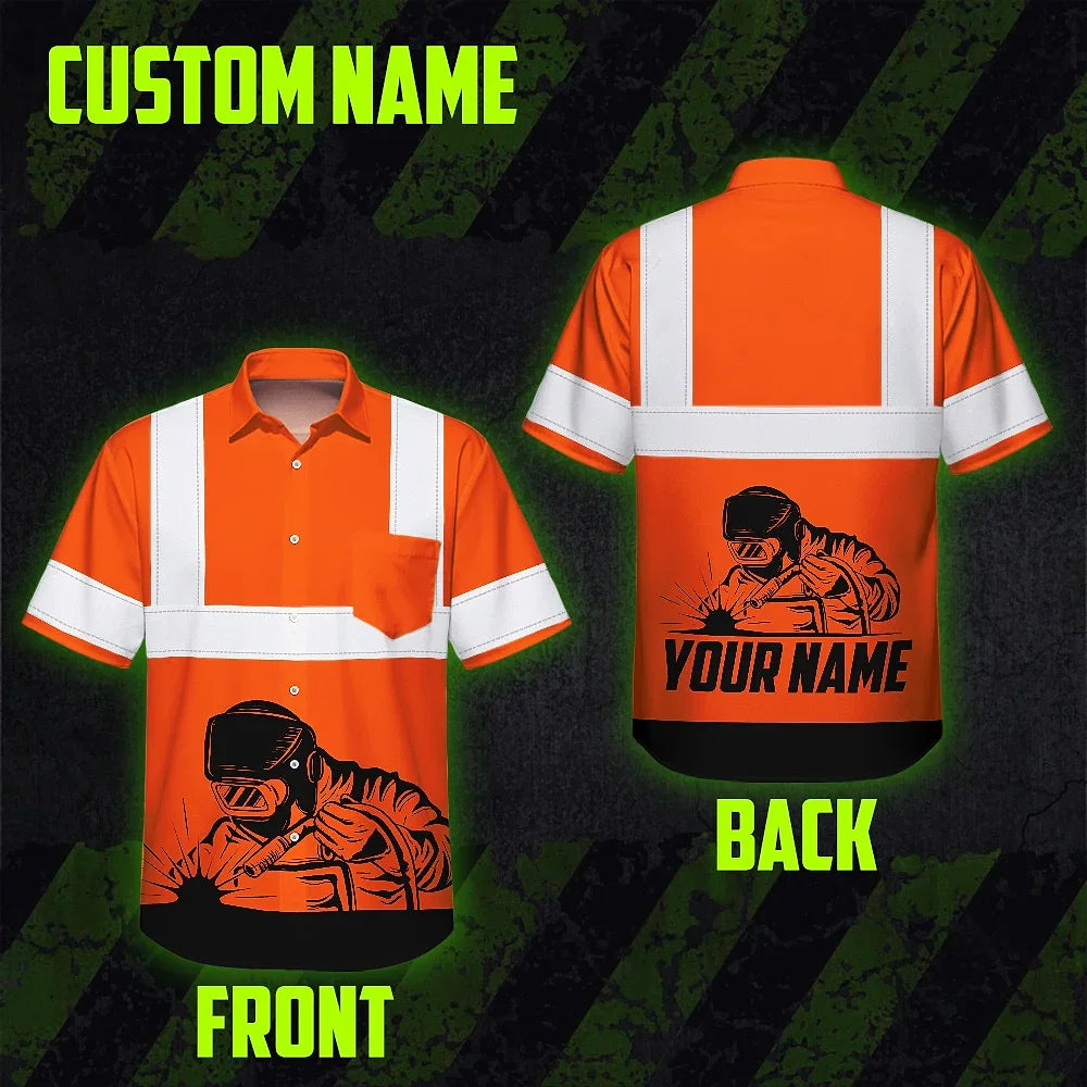 Hi Vis Hawaiian Shirt Reflective Tapes Welder Custom Name Safety Workwear