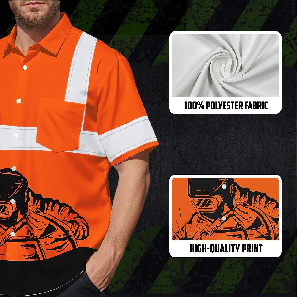 Hi Vis Hawaiian Shirt Reflective Tapes Welder Custom Name Safety Workwear