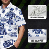 Hi Vis Hawaiian Shirt Reflective Tapes White Blue Skull Boat Custom Name Safety Workwear For Workers, Truckers, Operators