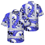 Hi Vis Hawaiian Shirt Reflective Tapes White Blue Skull Custom Name Safety Workwear For Workers, Truckers, Operators