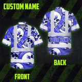 Hi Vis Hawaiian Shirt Reflective Tapes White Blue Skull Custom Name Safety Workwear For Workers, Truckers, Operators