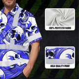 Hi Vis Hawaiian Shirt Reflective Tapes White Blue Skull Custom Name Safety Workwear For Workers, Truckers, Operators