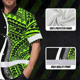 Hi Vis Hawaiian Shirt Reflective Tapes White Green Polynesian Tribal Custom Name Safety Workwear For Workers, Truckers, Operators