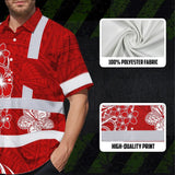 Hi Vis Hawaiian Shirt Reflective Tapes White Red Neon Polynesian Tribal Custom Name Safety Workwear For Workers, Truckers, Operators