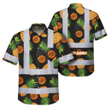 Hi Vis Hawaiian Shirt Reflective Tapes Yellow And Black Flowers Custom Name And Logo Safety Workwear For Workers, Truckers, Operators, Company