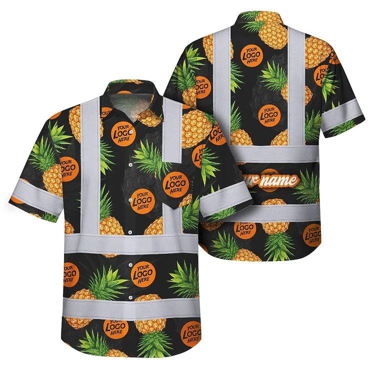 Yellow And Black Flowers Hi-Vis Hawaiian Shirt