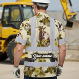 Hi Vis Hawaiian Shirt Reflective Tapes Yellow And Goat Custom Name Safety Workwear For Workers, Truckers, Operators, Company