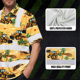 Hi Vis Hawaiian Shirt Reflective Tapes Yellow Backhoe Custom Name Safety Workwear For Workers, Truckers, Operators