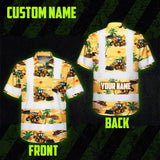 Hi Vis Hawaiian Shirt Reflective Tapes Yellow Backhoe Custom Name Safety Workwear For Workers, Truckers, Operators