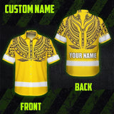 Hi Vis Hawaiian Shirt Reflective Tapes Yellow Black Polynesian Custom Name Safety Workwear For Workers, Truckers, Operators