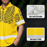 Hi Vis Hawaiian Shirt Reflective Tapes Yellow Black Polynesian Custom Name Safety Workwear For Workers, Truckers, Operators