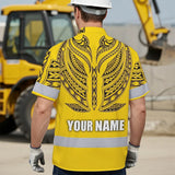 Hi Vis Hawaiian Shirt Reflective Tapes Yellow Black Polynesian Custom Name Safety Workwear For Workers, Truckers, Operators