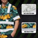 Hi Vis Hawaiian Shirt Reflective Tapes Yellow Bulldozer Custom Name Safety Workwear For Workers, Truckers, Operators