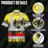 Hi Vis Hawaiian Shirt Reflective Tapes Yellow Coconut Tree Custom Name Safety Workwear For Workers, Truckers, Operators