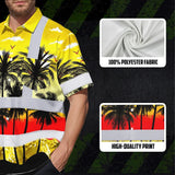 Hi Vis Hawaiian Shirt Reflective Tapes Yellow Coconut Tree Custom Name Safety Workwear For Workers, Truckers, Operators