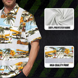 Hi Vis Hawaiian Shirt Reflective Tapes Yellow Mobile Cranes Custom Name Safety Workwear For Workers, Truckers, Operators
