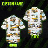 Hi Vis Hawaiian Shirt Reflective Tapes Yellow Mobile Cranes Custom Name Safety Workwear For Workers, Truckers, Operators