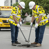 Hi Vis Hawaiian Shirt Reflective Tapes Yellow Neon And Black Flowers Custom Name And Logo Safety Workwear For Workers, Truckers, Operators, Company