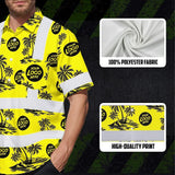 Hi Vis Hawaiian Shirt Reflective Tapes Yellow Neon And Black Flowers Custom Name And Logo Safety Workwear For Workers, Truckers, Operators, Company