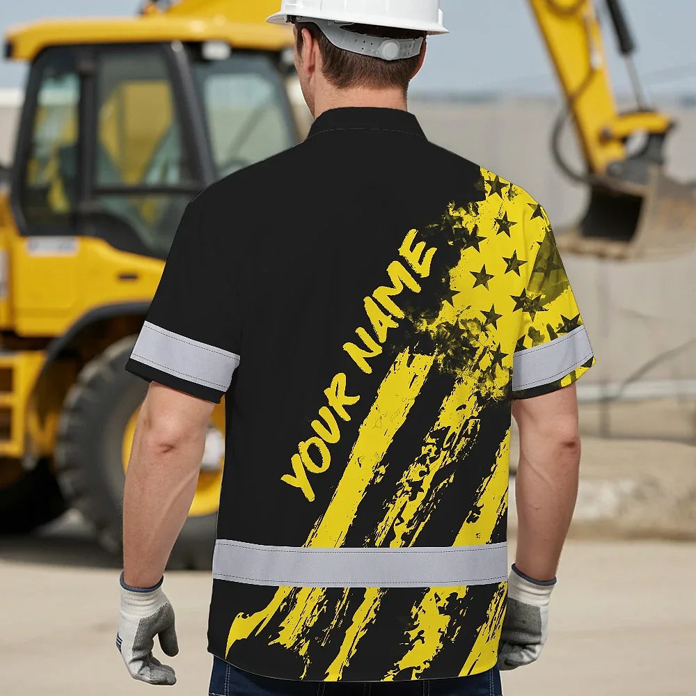 Hi Vis Hawaiian Shirt Reflective Tapes Yellow Neon And Black US Flag