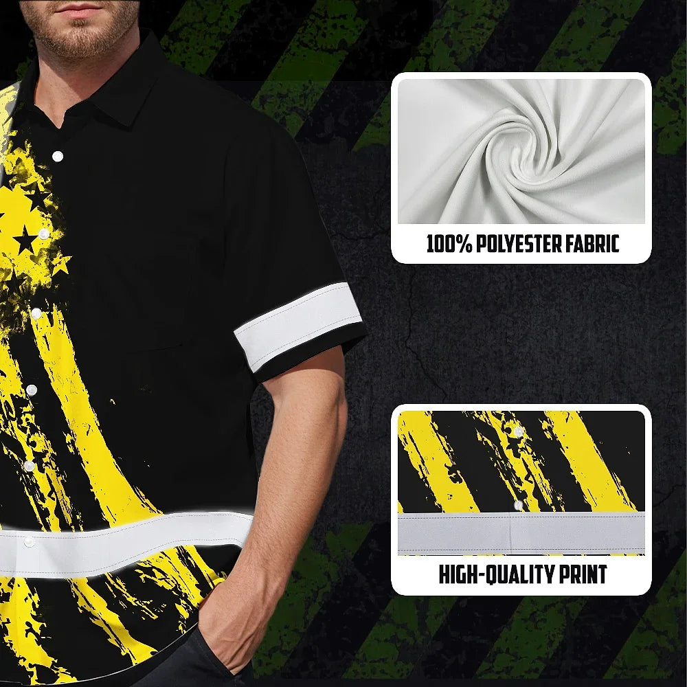 Hi Vis Hawaiian Shirt Reflective Tapes Yellow Neon And Black US Flag