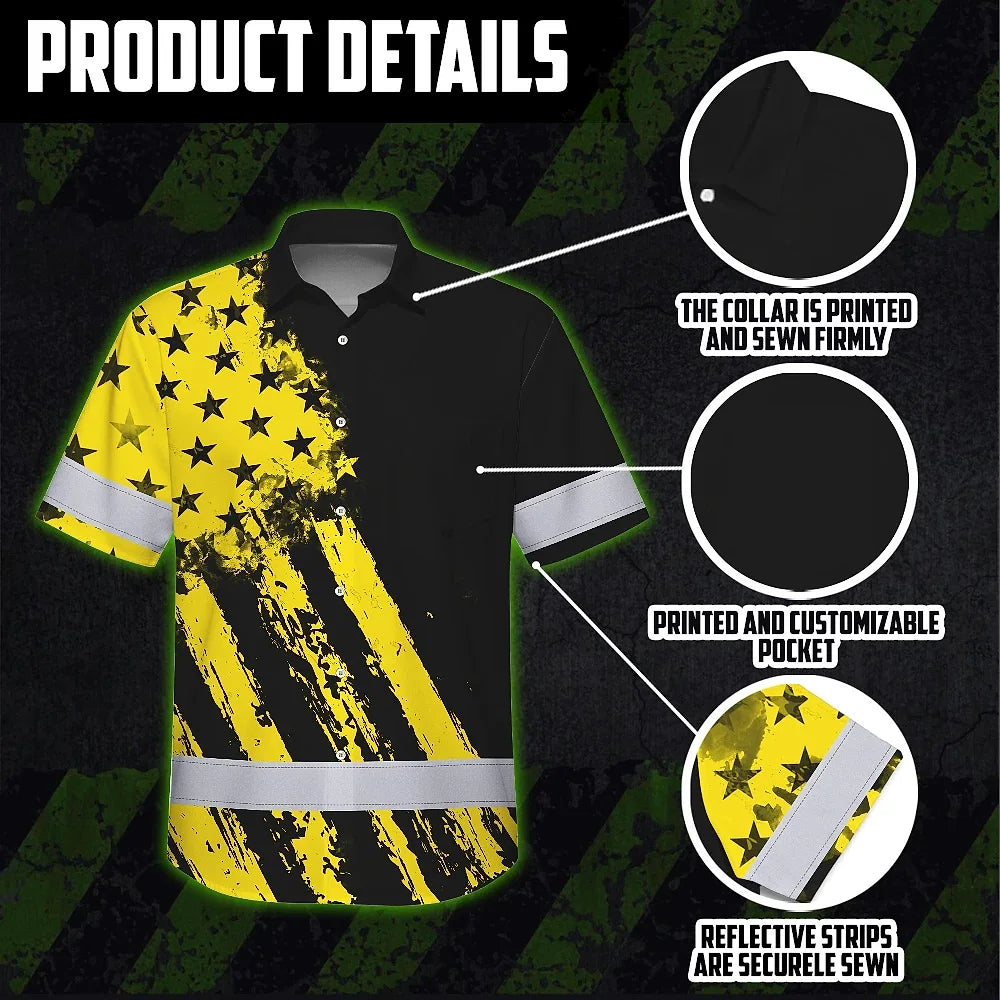 Hi Vis Hawaiian Shirt Reflective Tapes Yellow Neon And Black US Flag