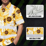 Hi Vis Hawaiian Shirt Reflective Tapes Yellow Neon And White Flowers Custom Name And Logo Safety Workwear For Workers, Truckers, Operators, Company