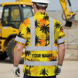 Hi Vis Hawaiian Shirt Reflective Tapes Yellow Neon Flowers Custom Name