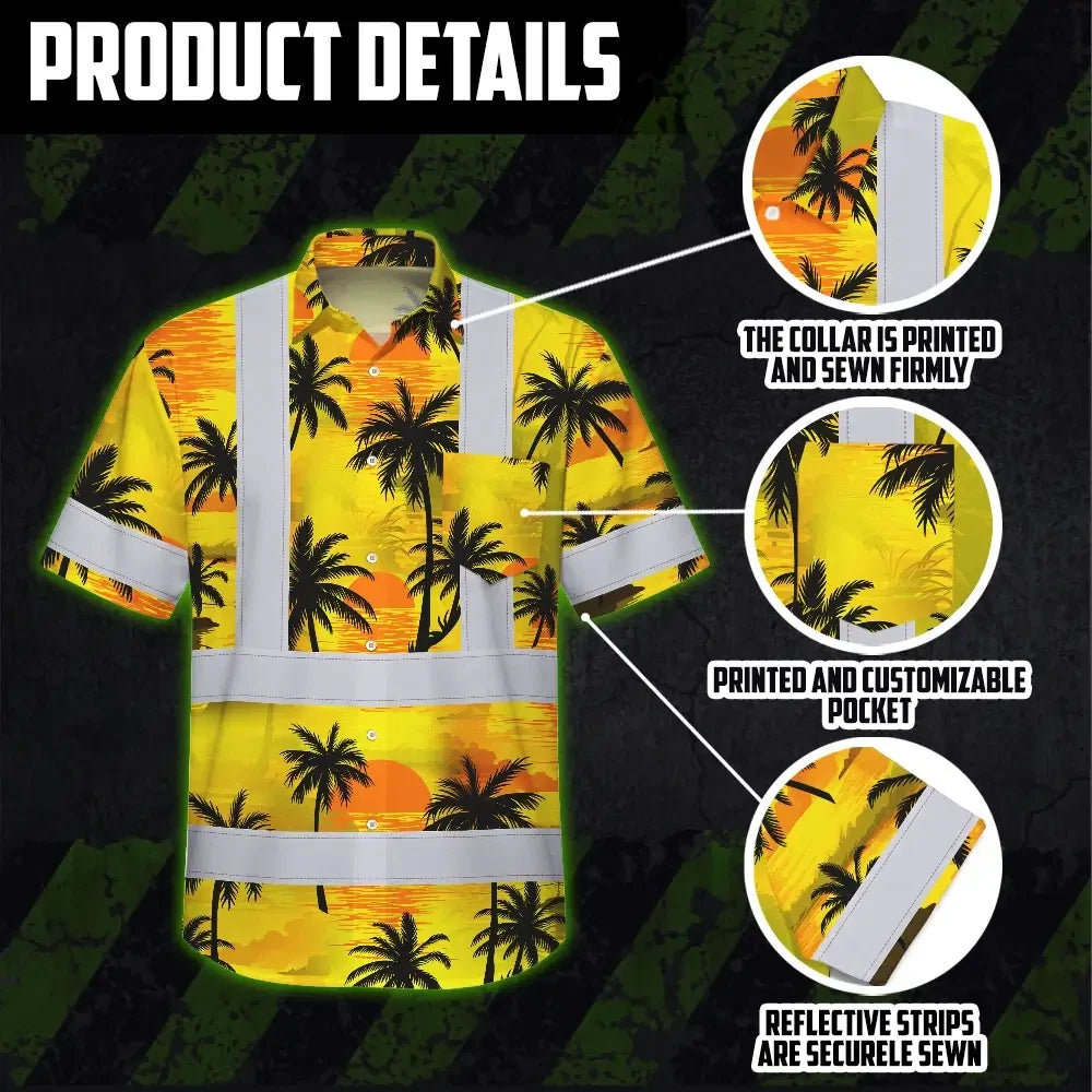 Choose Pack Hi Vis Hawaiian Shirt Reflective Tapes Yellow Neon Flowers Custom Name