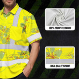 Hi Vis Hawaiian Shirt Reflective Tapes Yellow Neon Grey Plumeria Custom Name Safety Workwear For Workers, Truckers, Operators