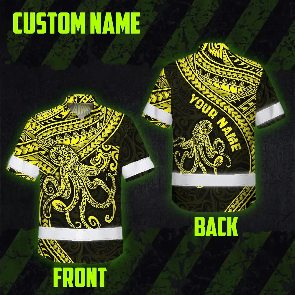 Hi Vis Hawaiian Shirt Reflective Tapes Yellow Neon Hawaii Octopus Custom