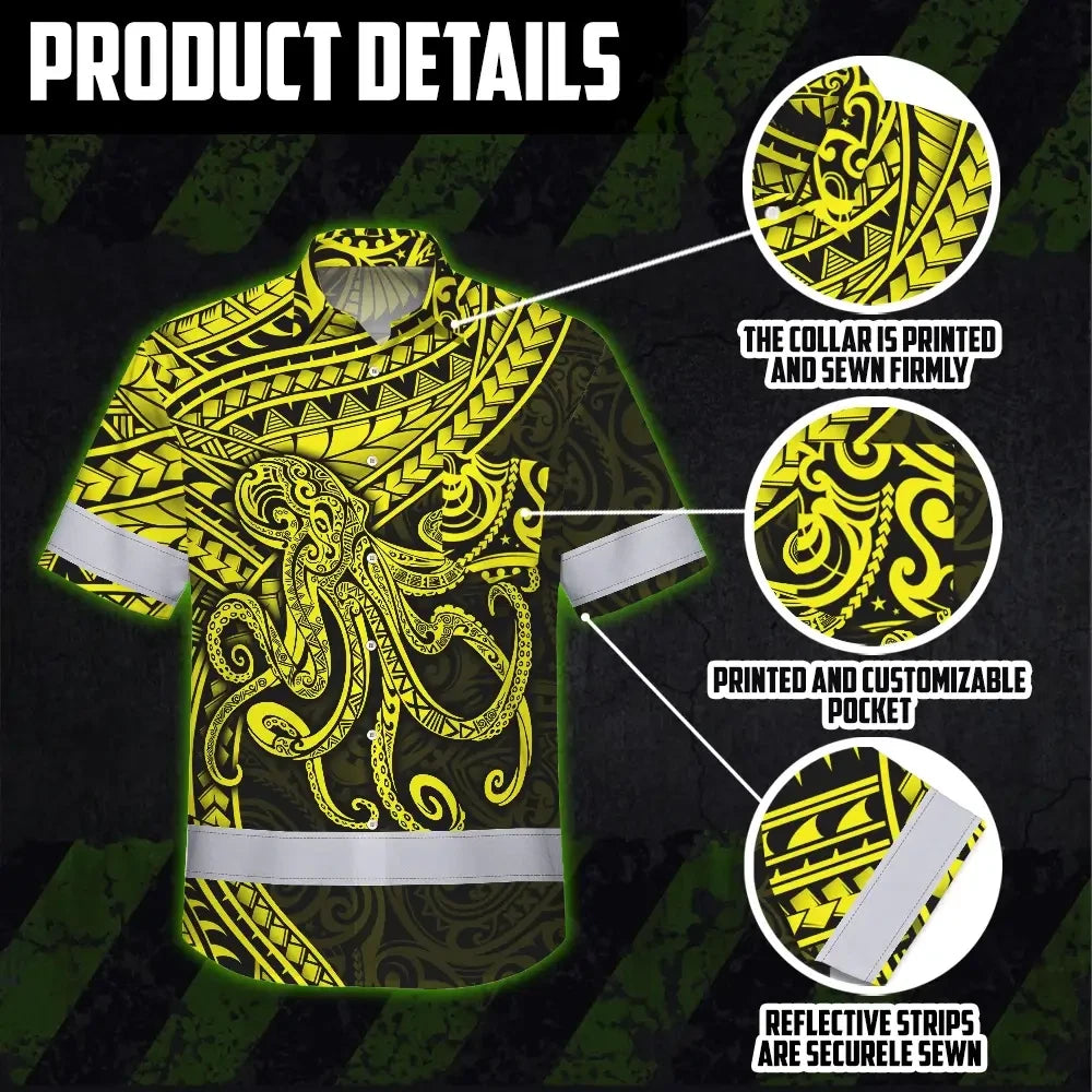 Hi Vis Hawaiian Shirt Reflective Tapes Yellow Neon Hawaii Octopus Custom