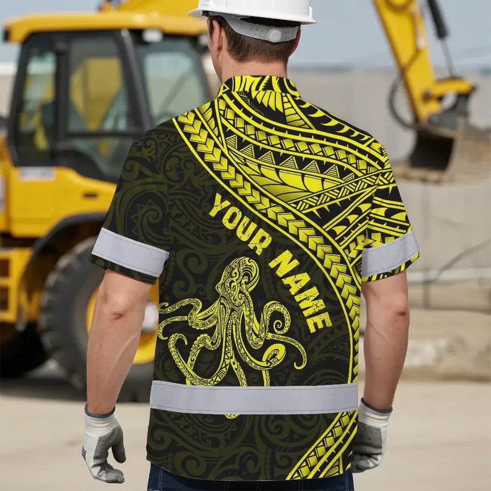 Hi Vis Hawaiian Shirt Reflective Tapes Yellow Neon Hawaii Octopus Custom