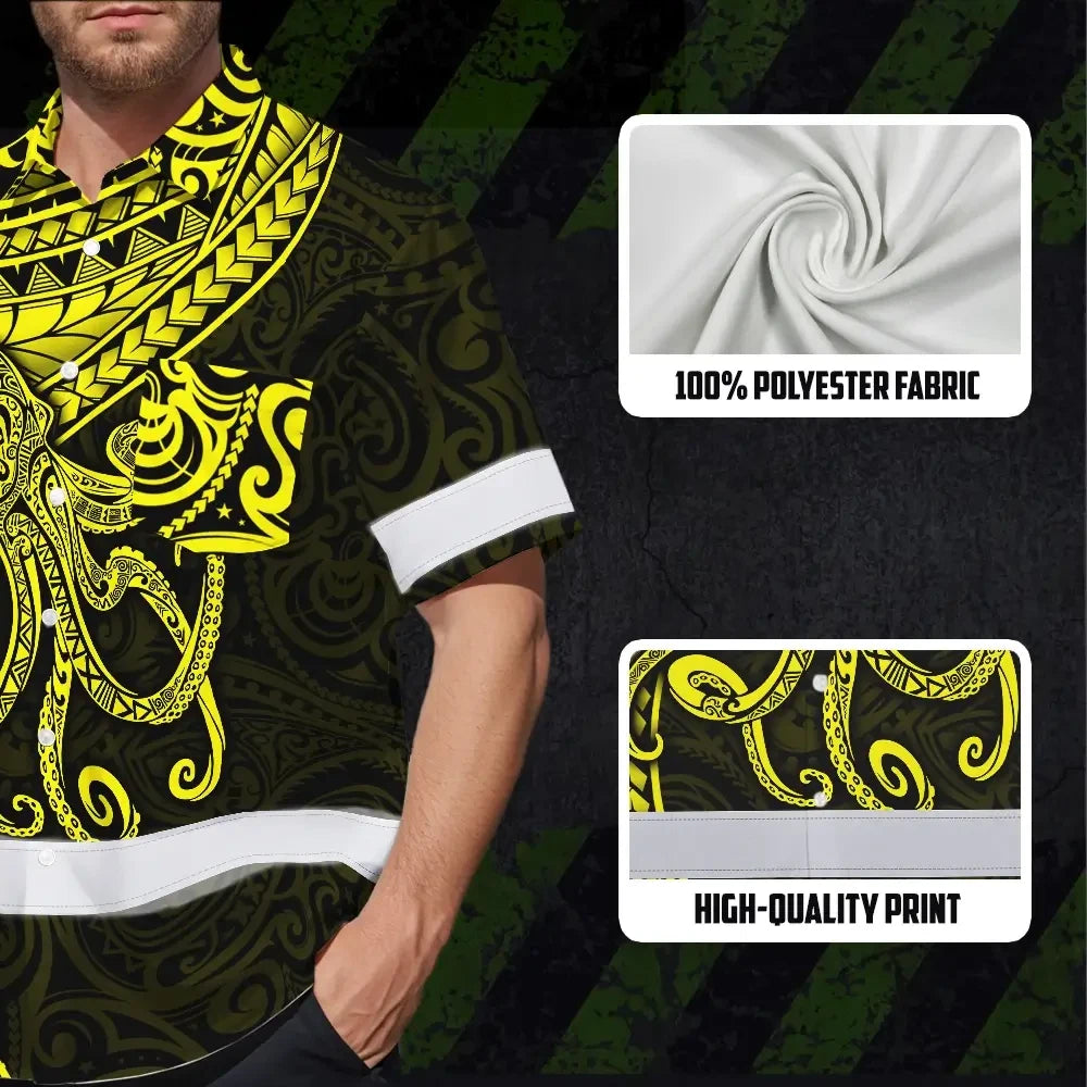 Hi Vis Hawaiian Shirt Reflective Tapes Yellow Neon Hawaii Octopus Custom