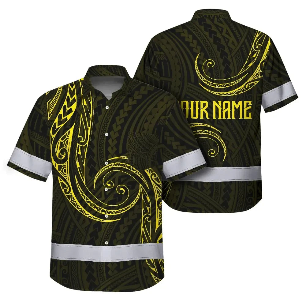 Hi Vis Hawaiian Shirt Reflective Tapes Yellow Neon Hawaii Whale Custom Name