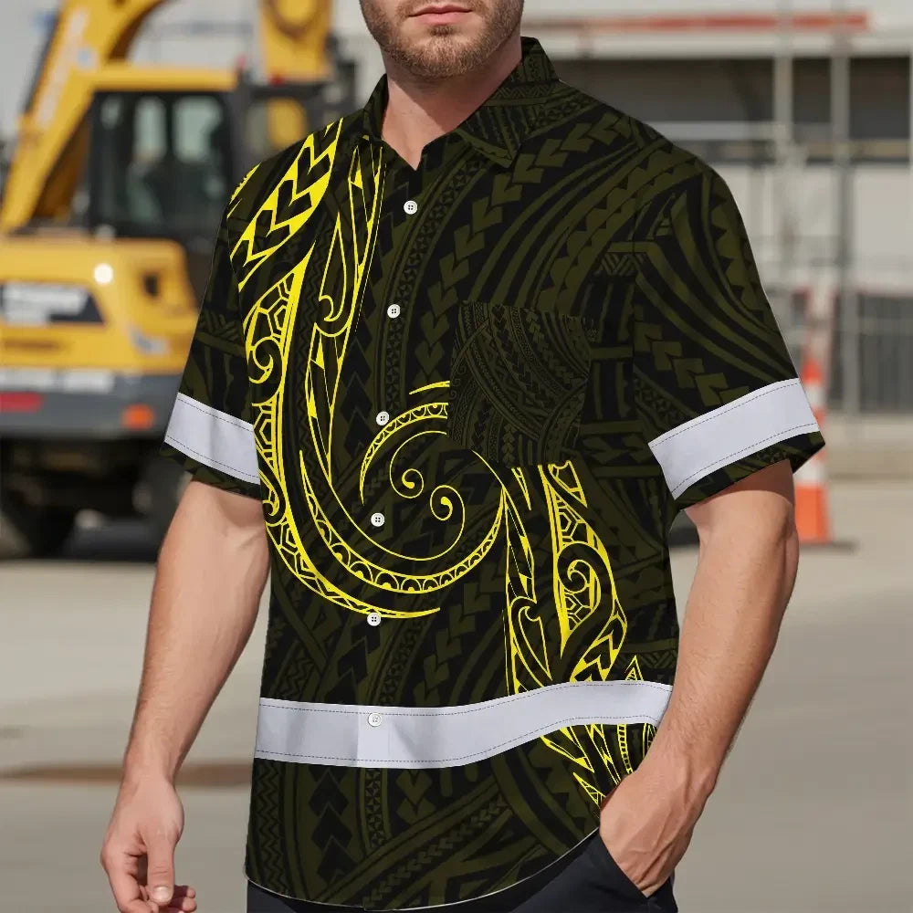 Hi Vis Hawaiian Shirt Reflective Tapes Yellow Neon Hawaii Whale Custom Name