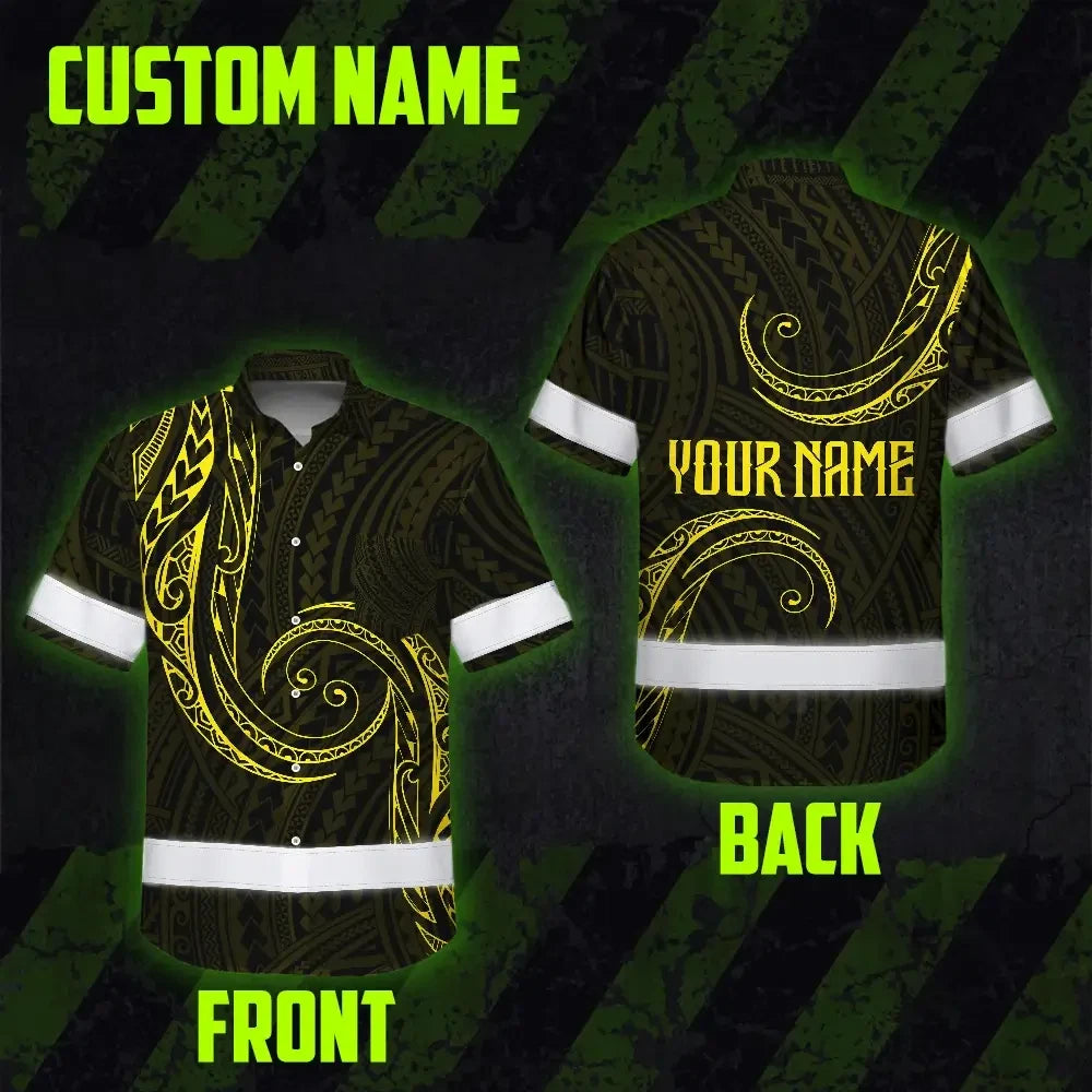 Hi Vis Hawaiian Shirt Reflective Tapes Yellow Neon Hawaii Whale Custom Name