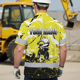 Hi Vis Hawaiian Shirt Reflective Tapes Yellow Neon Motobike Custom Name Safety Workwear For Bikers, Workers, Truckers, Operators