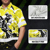 Hi Vis Hawaiian Shirt Reflective Tapes Yellow Neon Motobike Custom Name Safety Workwear For Bikers, Workers, Truckers, Operators