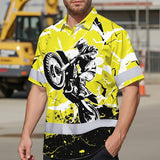 Hi Vis Hawaiian Shirt Reflective Tapes Yellow Neon Motobike Custom Name Safety Workwear For Bikers, Workers, Truckers, Operators