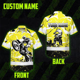 Hi Vis Hawaiian Shirt Reflective Tapes Yellow Neon Motobike Custom Name Safety Workwear For Bikers, Workers, Truckers, Operators