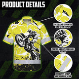 Hi Vis Hawaiian Shirt Reflective Tapes Yellow Neon Motobike Custom Name Safety Workwear For Bikers, Workers, Truckers, Operators
