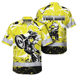 Hi Vis Hawaiian Shirt Reflective Tapes Yellow Neon Motobike Custom Name Safety Workwear For Bikers, Workers, Truckers, Operators
