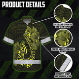 Hi Vis Hawaiian Shirt Reflective Tapes Yellow Neon Polynesian Anchor Custom Name Safety Workwear For Workers, Truckers, Operators