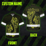 Hi Vis Hawaiian Shirt Reflective Tapes Yellow Neon Polynesian Anchor Custom Name Safety Workwear For Workers, Truckers, Operators