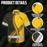 Hi Vis Hawaiian Shirt Reflective Tapes Yellow Neon Polynesian Turtle Custom Name Safety Workwear For Workers, Truckers, Operators