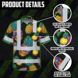 Hi Vis Hawaiian Shirt Reflective Tapes Yellow Neon Skull Custom Name Safety Workwear For Workers, Truckers, Operators