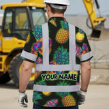 Choose Pack Hi Vis Hawaiian Shirt Reflective Tapes Yellow Neon Skull Custom Name Safety Workwear For Workers, Truckers, Operators