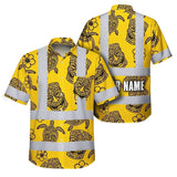 Hi Vis Hawaiian Shirt Reflective Tapes Yellow Neon Tiki Custom Name Safety Workwear For Workers, Truckers, Operators