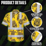 Hi Vis Hawaiian Shirt Reflective Tapes Yellow Neon Tiki Custom Name Safety Workwear For Workers, Truckers, Operators